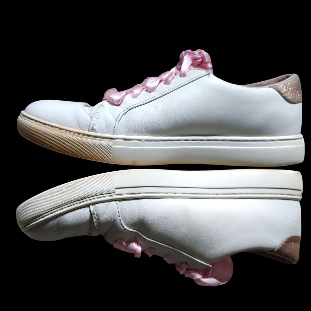 Kate Spade Fez Glitter Gold Spade Sneaker Shoe Leather Pink Ribbon 6.5 Preppy